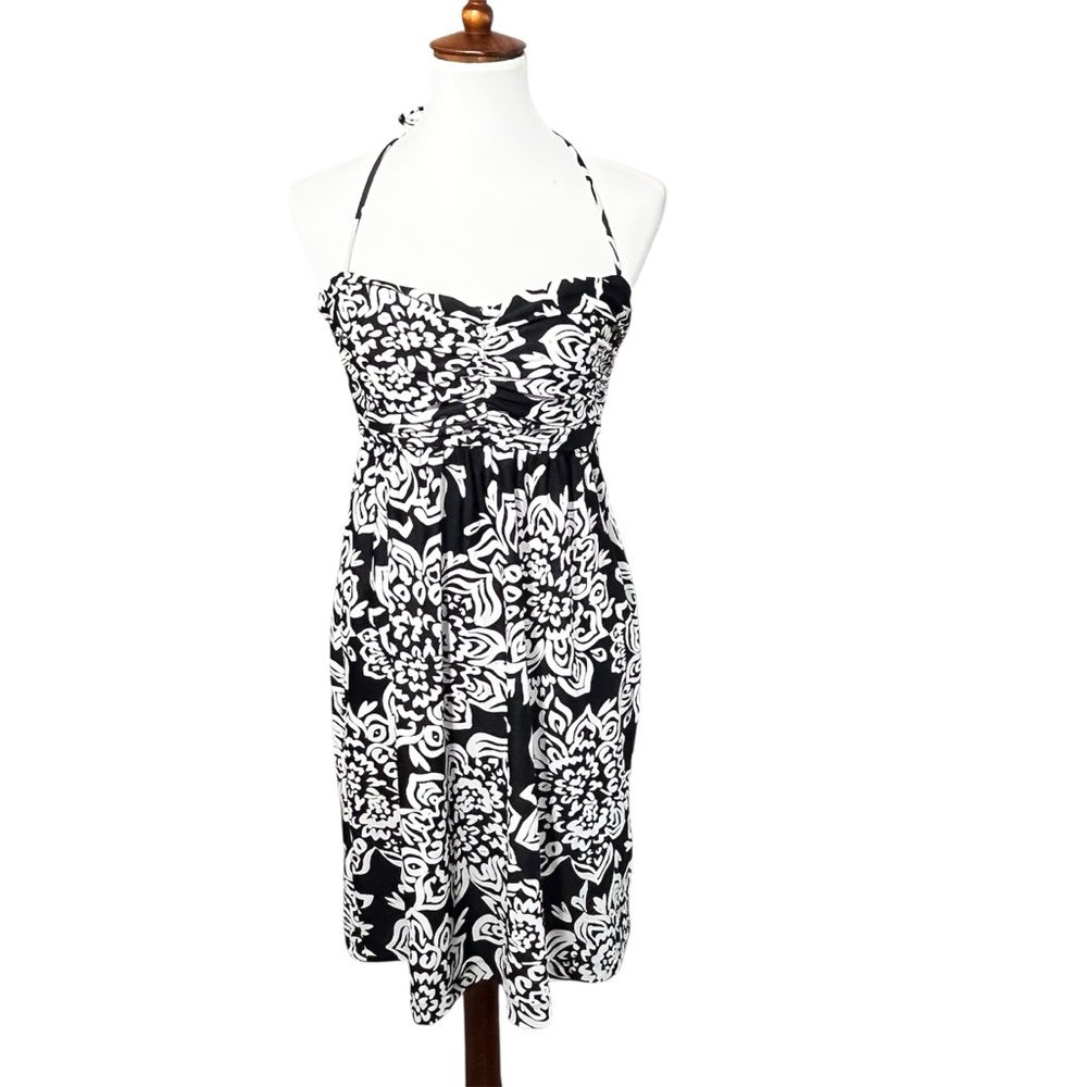 Toes on the Nose Women’s Black White Floral Swim Cover Up Dress Medium Boho